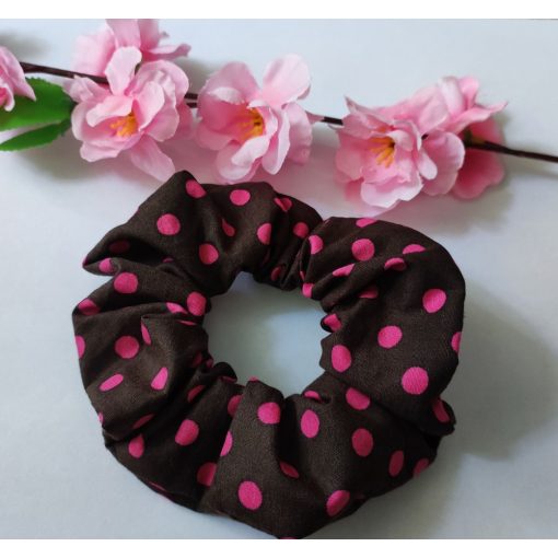 Scrunchie textil hajgumi rózsaszín pöttyös